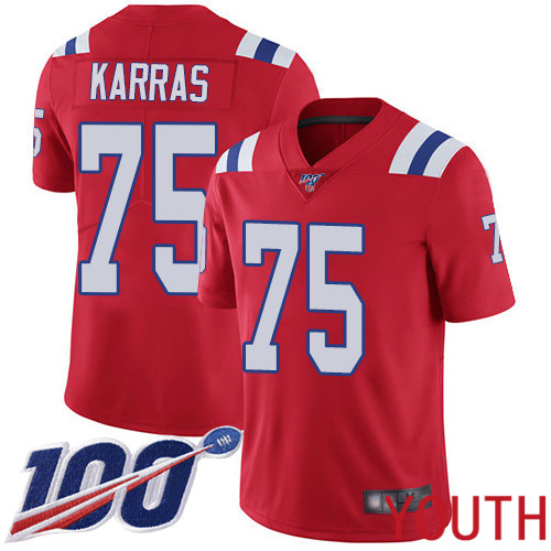 New England Patriots Football 75 Vapor Untouchable 100th Season Limited Red Youth Ted Karras Alternate NFL Jersey